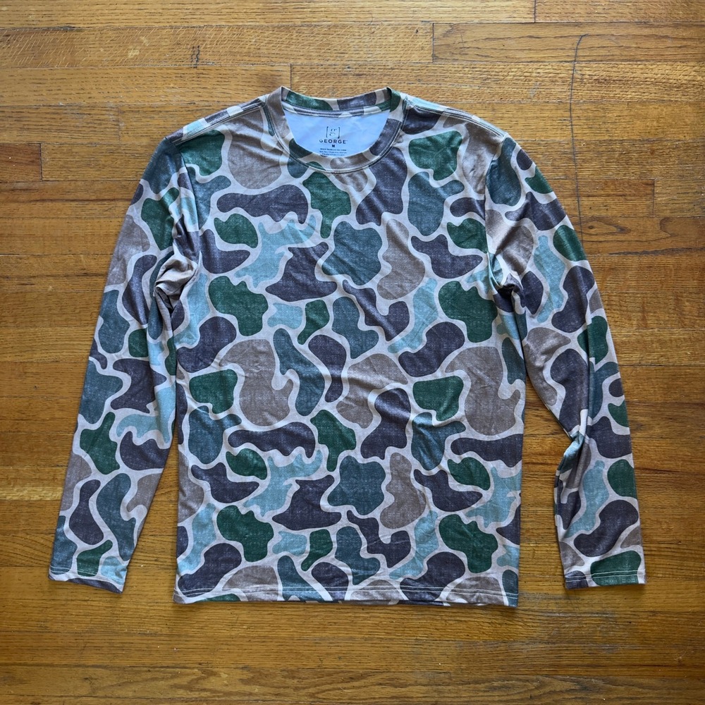 George Men's Long Sleeve Camo Print Casual Athletic‎ T-Shirt Size M